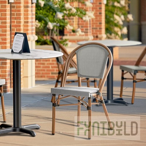 Lancaster Table & Seating Bistro Black and White Teslin Outdoor Side Chair