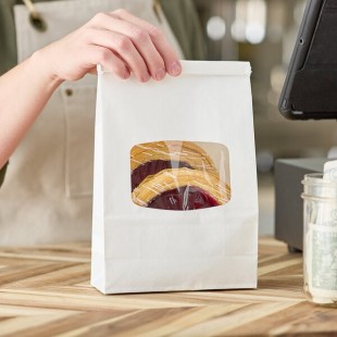 Choice 2 lb. White Customizable Paper Cookie / Coffee / Donut Bag with Window and Tin Tie Closure - 500/Case