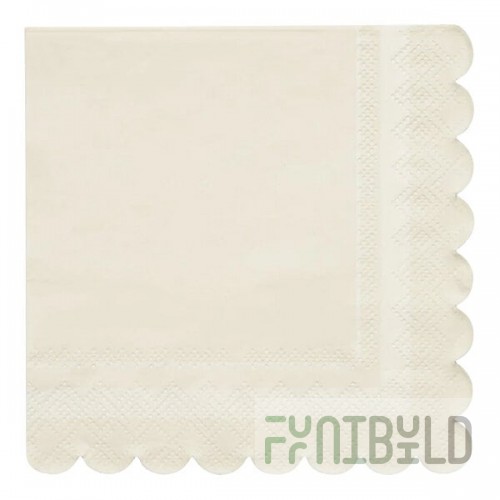 Sophistiplate Cream Scalloped Edge Paper Cocktail Napkin - 240/Case