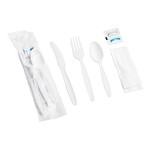 Choice White Extra Heavy Weight Wrapped Polystyrene Plastic Cutlery Pack with Napkin and Salt and Pepper Packets - 500/Case