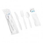Choice White Extra Heavy Weight Wrapped Polystyrene Plastic Cutlery Pack with Napkin and Salt and Pepper Packets - 500/Case