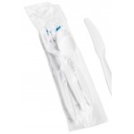 Choice White Extra Heavy Weight Wrapped Polystyrene Plastic Cutlery Pack with Napkin and Salt and Pepper Packets - 500/Case