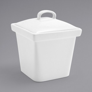 Front of the House Mod 15 oz. Bright White Square Porcelain Pot with Lid - 6/Case Front of the House Mod 15 oz. Bright White Square Porcelain Pot with Lid - 6/Case