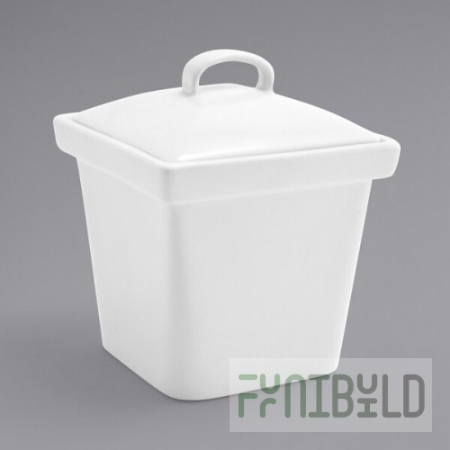 Front of the House Mod 15 oz. Bright White Square Porcelain Pot with Lid - 6/Case