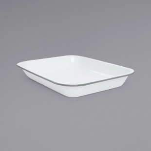 Crow Canyon Home V34GRY Vintage 3 Qt. White Enamelware Roasting Pan with Gray Rolled Rim Crow Canyon Home V34GRY Vintage 3 Qt. White Enamelware Roasting Pan with Gray Rolled Rim