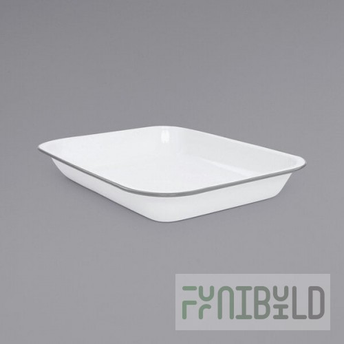 Crow Canyon Home V34GRY Vintage 3 Qt. White Enamelware Roasting Pan with Gray Rolled Rim