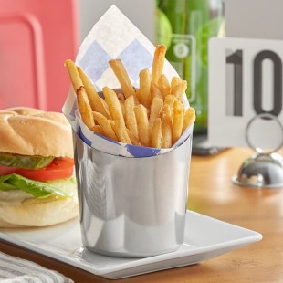 Acopa 12 oz. Smooth Stainless Steel Appetizer / French Fry Holder with Angled Top Acopa 12 oz. Smooth Stainless Steel Appetizer / French Fry Holder with Angled Top