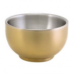 Front of the House Harmony 2.5 oz. Matte Brass Brushed Stainless Steel Round Double Wall Ramekin - 12/Case Front of the House Harmony 2.5 oz. Matte Brass Brushed Stainless Steel Round Double Wall Ramekin - 12/Case