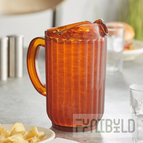 Choice 72 oz. Amber SAN Plastic Beverage Pitcher with 3 Spouts