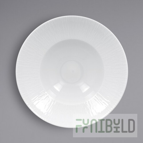 RAK Porcelain Soul 16.25 oz. Bright White Embossed Wide Rim Extra Deep Round Porcelain Plate - 6/Case