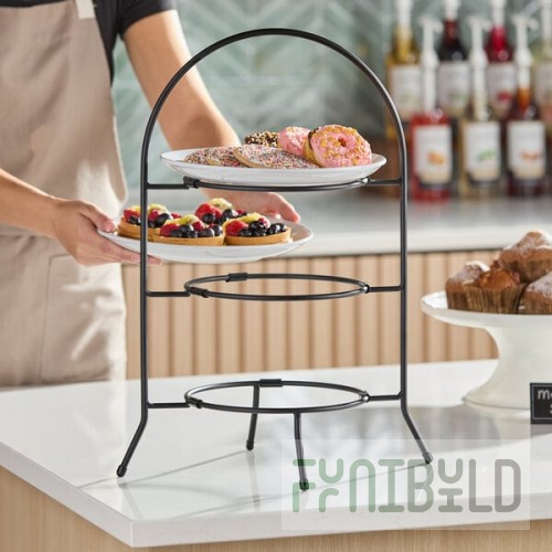 Cal-Mil 977-10-13 Iron Three Tier Black Wire Bowl and Plate Display - 11 3/4
