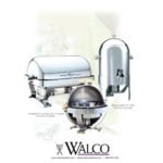 Walco WL54120G Grandeur 8 Qt. Rectangle Stainless Steel Roll Top Chafer with Gold Feet and Handles