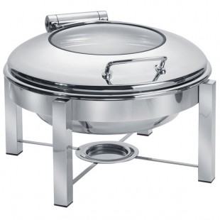 Eastern Tabletop 3948G/S 6 Qt. Round Stainless Steel Chafer with Stand and Hinged Glass Dome Cover
