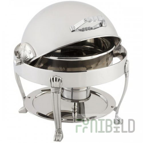 Bon Chef 12014CH Petite 3 Qt. Dripless Round Stainless Steel with Chrome Accents Roll Top Chafer with Aurora Legs