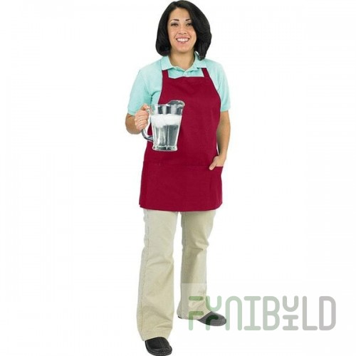 Chef Revival Burgundy Poly-Cotton Customizable Bib Apron with 1 Pocket - 28