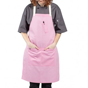Uncommon Chef 3127 Pink Customizable Poly-Cotton Avalanche Bib Apron with Natural Webbing and 3 Pockets - 34