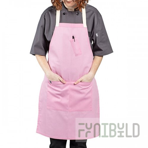 Uncommon Chef 3127 Pink Customizable Poly-Cotton Avalanche Bib Apron with Natural Webbing and 3 Pockets - 34