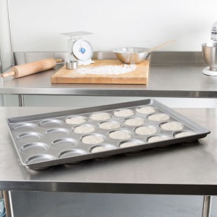 Chicago Metallic 42345 Glazed Aluminized Steel 24 Mold 3.31 oz. Individual Hamburger Bun / Muffin Top / Cookie Pan - 19 1/2