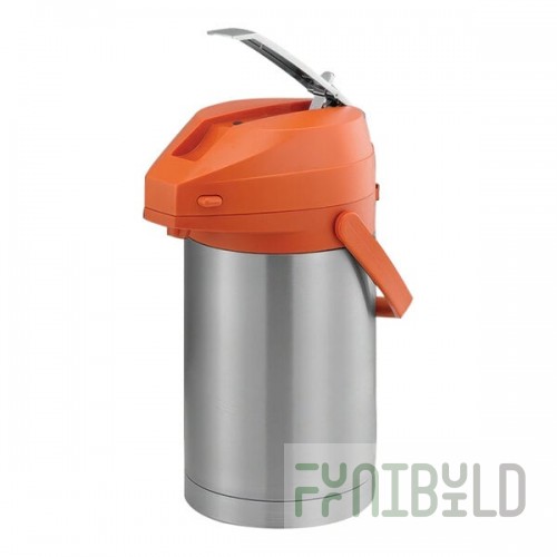 Service Ideas Color-Me-SVAC 2.5 Liter Brushed Stainless Steel Lined Airpot with Lever and Orange Top CTAL25OR