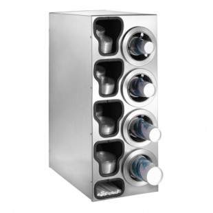Dispense-Rite Stainless Steel One-Size-Fits-All 4-Compartment Right Side Countertop Cup Dispenser with Built-In Lid and Straw Organizer CTC-C-4RSS