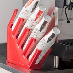Choice Red 4-Section Slanted Countertop Cup and Lid Organizer
