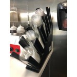 Choice Red 4-Section Slanted Countertop Cup and Lid Organizer