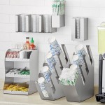 ServSense Stainless Steel 4-Section Slanted Countertop Cup / Lid / Straw Organizer