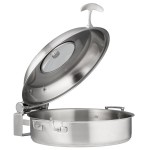 Bon Chef 60030SHL Cucina 6 Qt. Stainless Steel Induction Brazier Pan with Slow Down Hinged Glass Cover