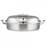 Bon Chef 60030SHL Cucina 6 Qt. Stainless Steel Induction Brazier Pan with Slow Down Hinged Glass Cover