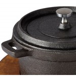 Valor 16 oz. Pre-Seasoned Mini Cast Iron Pot with Rustic Chestnut Finish Rubberwood Underliner