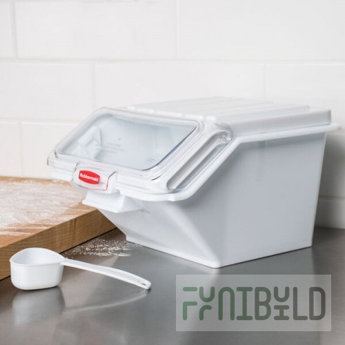 Rubbermaid® FG9G6000WHT ProSave 2.6 Gallon / 40 Cup White Shelf Ingredient Storage Bin with Sliding Lid & Scoop