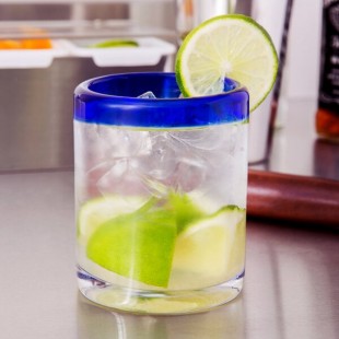 Libbey 92313 Aruba 10 oz. Customizable Rocks / Old Fashioned Glass with Cobalt Blue Rim - 12/Case