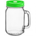 Acopa Rustic Charm 16 oz. Drinking Jar with Handle and Gold Metal Lid with Straw Hole - 12/Case