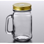 Acopa Rustic Charm 16 oz. Drinking Jar with Handle and Gold Metal Lid with Straw Hole - 12/Case
