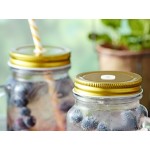 Acopa Rustic Charm 16 oz. Drinking Jar with Handle and Gold Metal Lid with Straw Hole - 12/Case