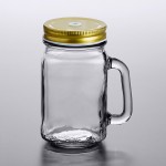 Acopa Rustic Charm 16 oz. Drinking Jar with Handle and Gold Metal Lid with Straw Hole - 12/Case