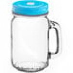 Acopa Rustic Charm 16 oz. Drinking Jar with Handle and Gold Metal Lid with Straw Hole - 12/Case