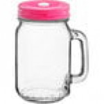 Acopa Rustic Charm 16 oz. Drinking Jar with Handle and Gold Metal Lid with Straw Hole - 12/Case