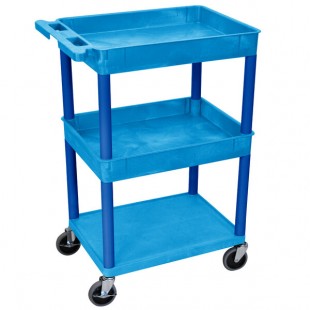 Luxor BUSTC112BU Blue 2 Tub and 1 Bottom Flat Shelf Utility Cart - 24
