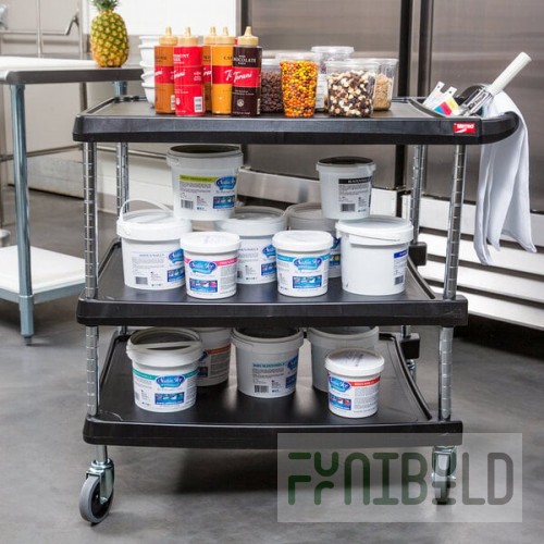 Metro myCart MY2030-34BL Black Utility Cart with Three Shelves and Chrome Posts - 24