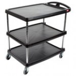 Metro myCart MY2030-34BL Black Utility Cart with Three Shelves and Chrome Posts - 24