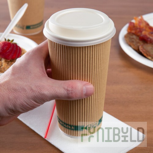 EcoChoice 20 oz. Sleeveless Ripple Kraft Paper Hot Cup and Lid - 100/Case