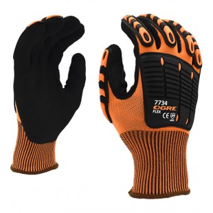 Cordova OGRE-Flex 13 Gauge Hi-Vis Orange Polyester Food-Safe Gloves with Black Sandy Nitrile Palm Coating and TPR Protectors - Large Cordova OGRE-Flex 13 Gauge Hi-Vis Orange Polyester Food-Safe Gloves with Black Sandy Nitrile Palm Coating and TPR Protectors - Large