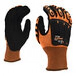 Cordova OGRE-Flex 13 Gauge Hi-Vis Orange Polyester Food-Safe Gloves with Black Sandy Nitrile Palm Coating and TPR Protectors - Large
