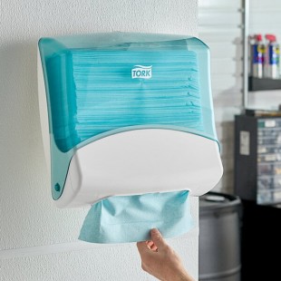 Tork Performance W4 Aqua / White Folded Wiper / Cloth Dispenser 654021 Tork Performance W4 Aqua / White Folded Wiper / Cloth Dispenser 654021