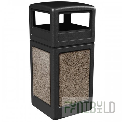 Commercial Zone 72045299 StoneTec 42 Gallon Black Square Decorative Trash Can with Riverstone Panels and Dome Lid