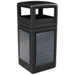 Commercial Zone 72045299 StoneTec 42 Gallon Black Square Decorative Trash Can with Riverstone Panels and Dome Lid