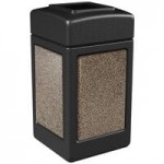 Commercial Zone 72045299 StoneTec 42 Gallon Black Square Decorative Trash Can with Riverstone Panels and Dome Lid