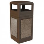 Commercial Zone 72045299 StoneTec 42 Gallon Black Square Decorative Trash Can with Riverstone Panels and Dome Lid