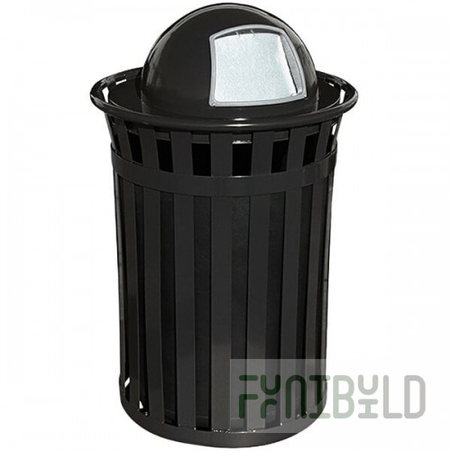 Witt Industries M5001-DT-BK Oakley Standard 50 Gallon Black Steel Decorative Trash Can with Push Door Dome Top Lid